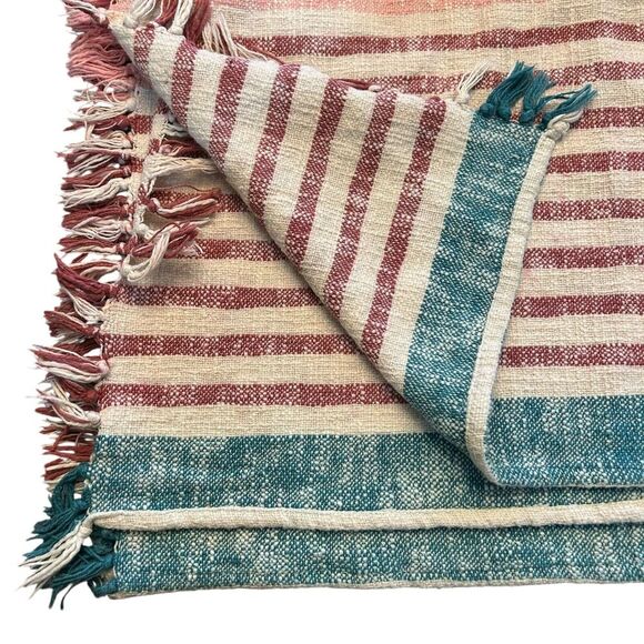 Roller Rabbit Throw Blanket 48" x 68" Woven Tasseled‎ Beach Couch Sofa Striped - Picture 1 of 11